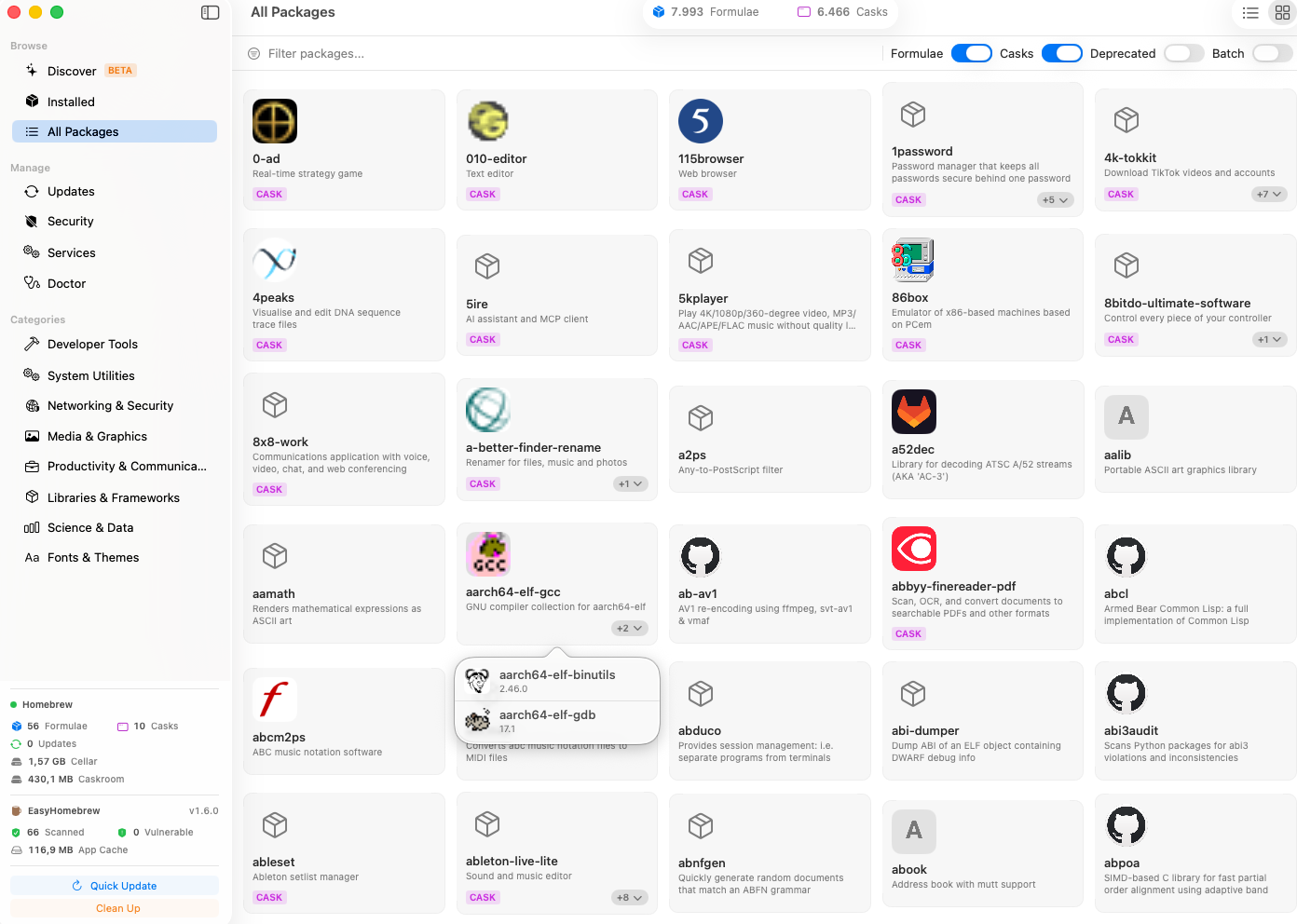 EasyHomebrew — Grid view with variant grouping