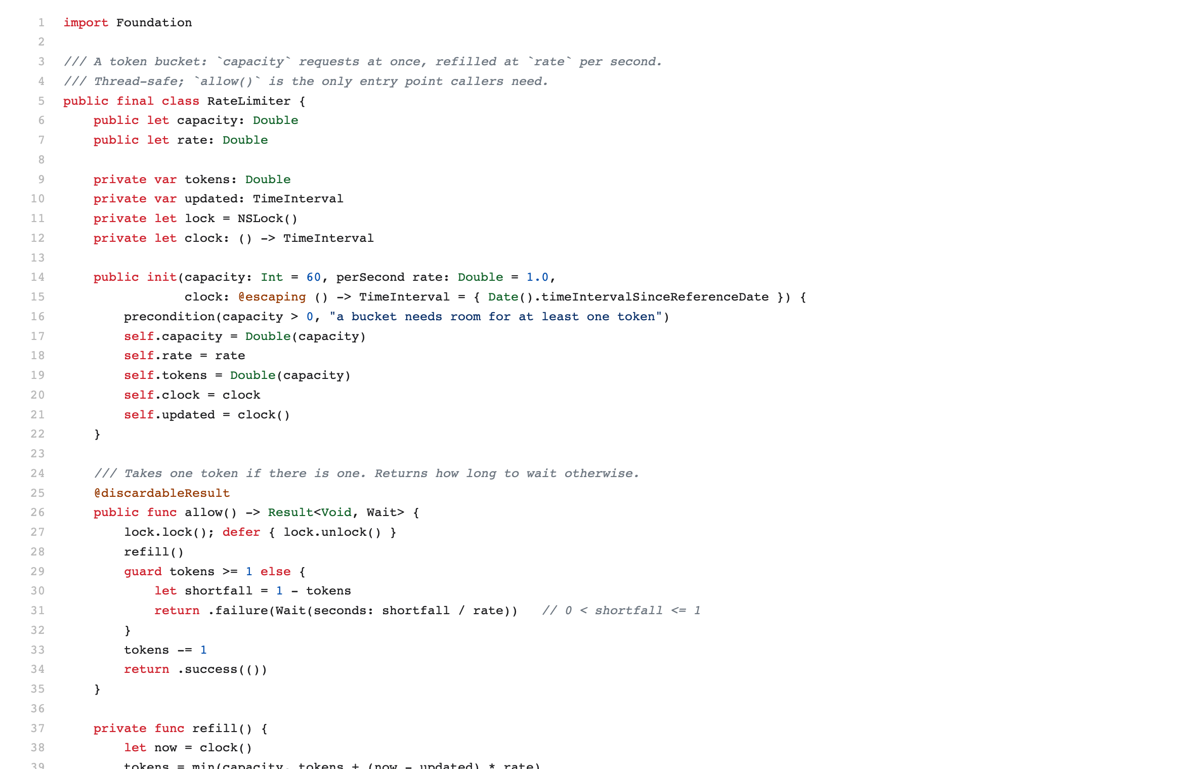 A Swift source file shown by WizLook with line numbers and syntax highlighting